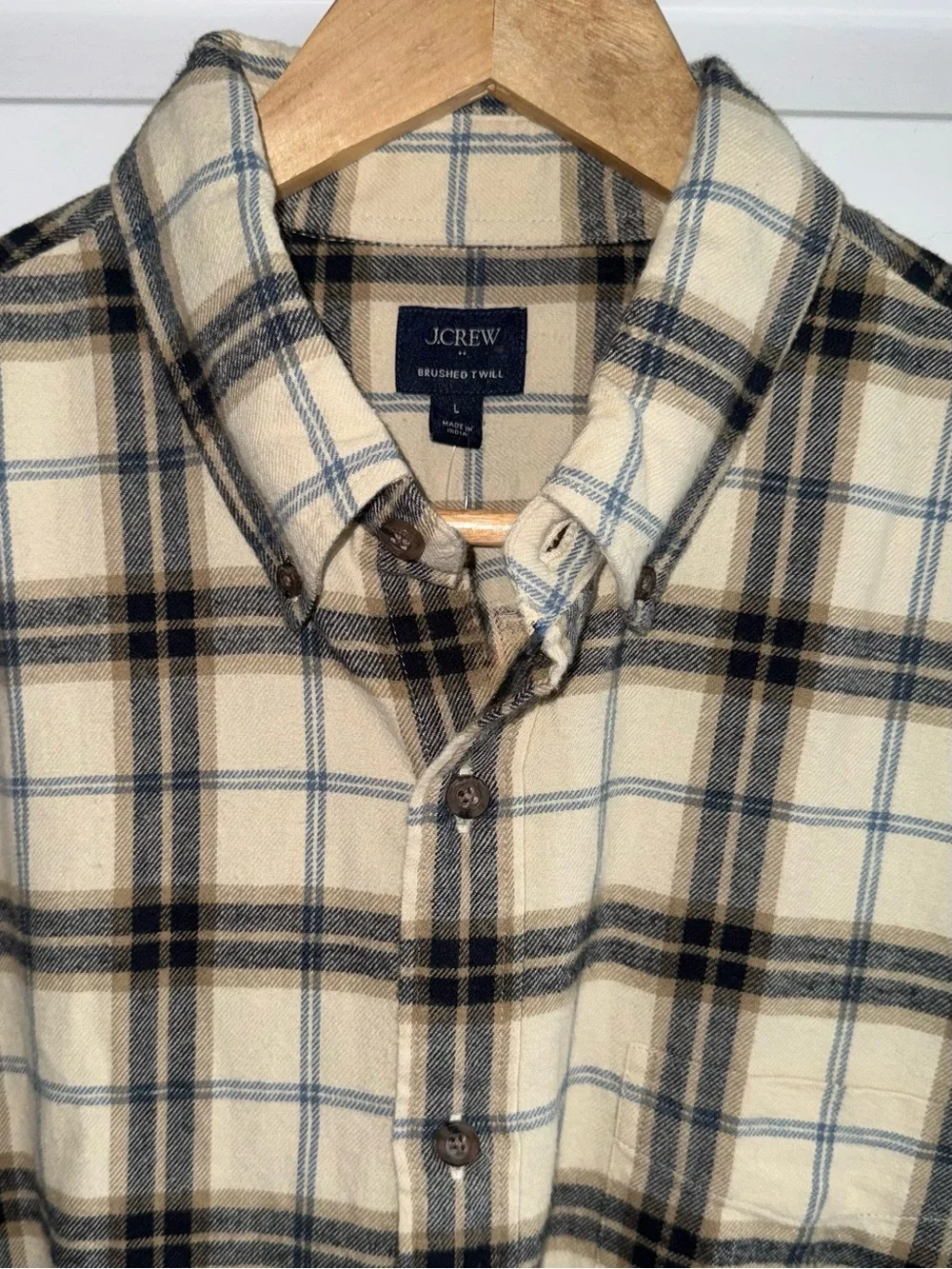 NWT J. Crew Brushed Twill Button-Down Shirt in Deep Indigo/Cream Plaid